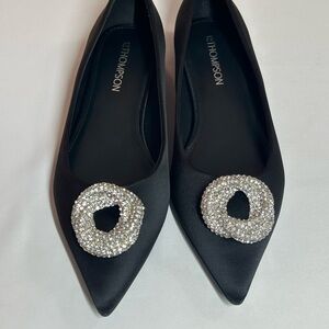 12Thompson Black Flats with Crystal Accents, Size 8.5, New with box